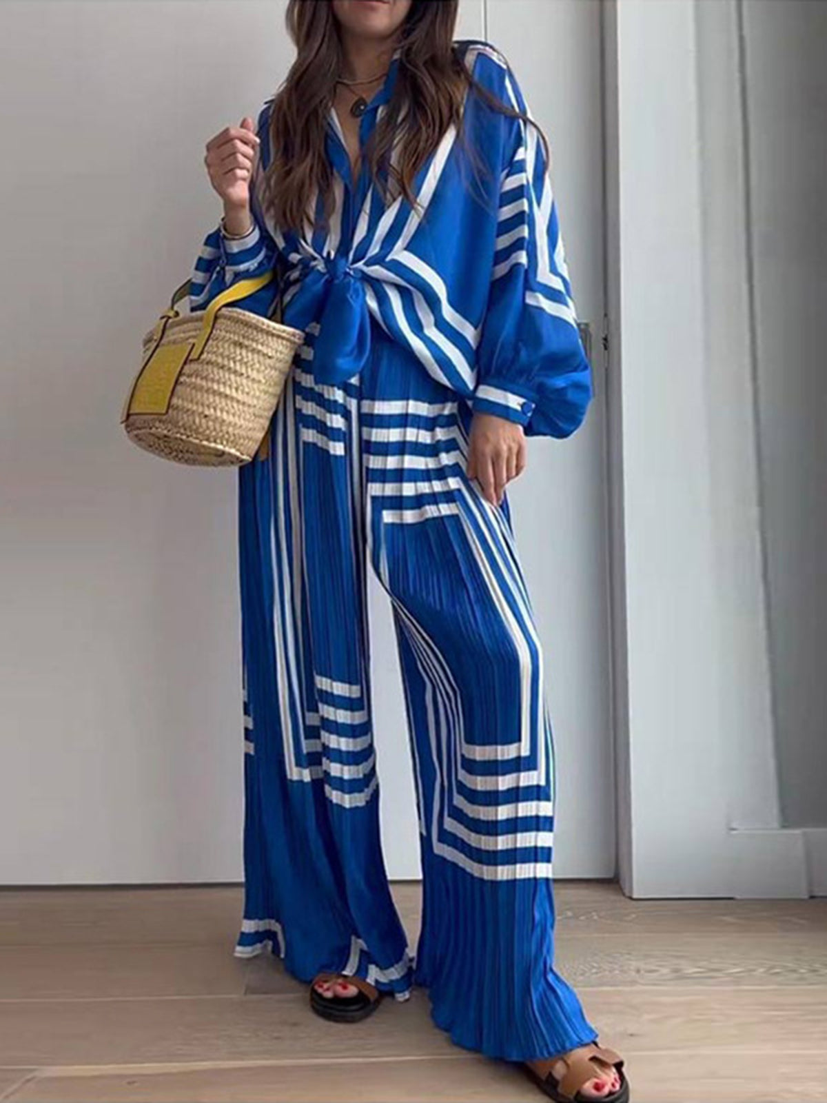 Blue Print Oversized Pants Set