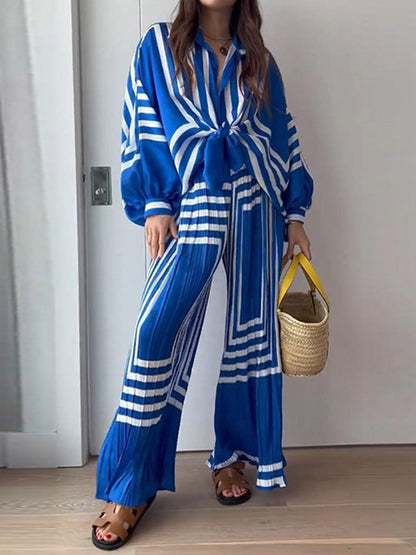 Blue Print Oversized Pants Set – view 3
