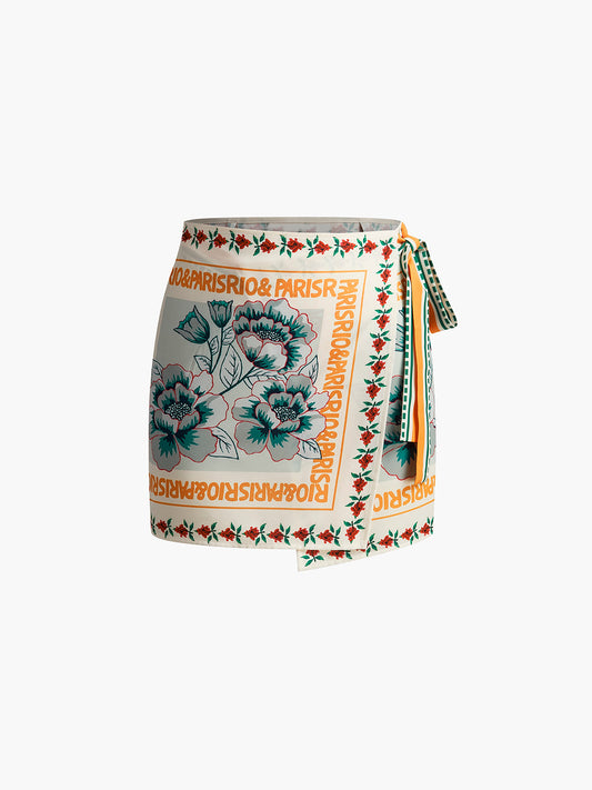 Resort Print Asymmetric Mini Skirt