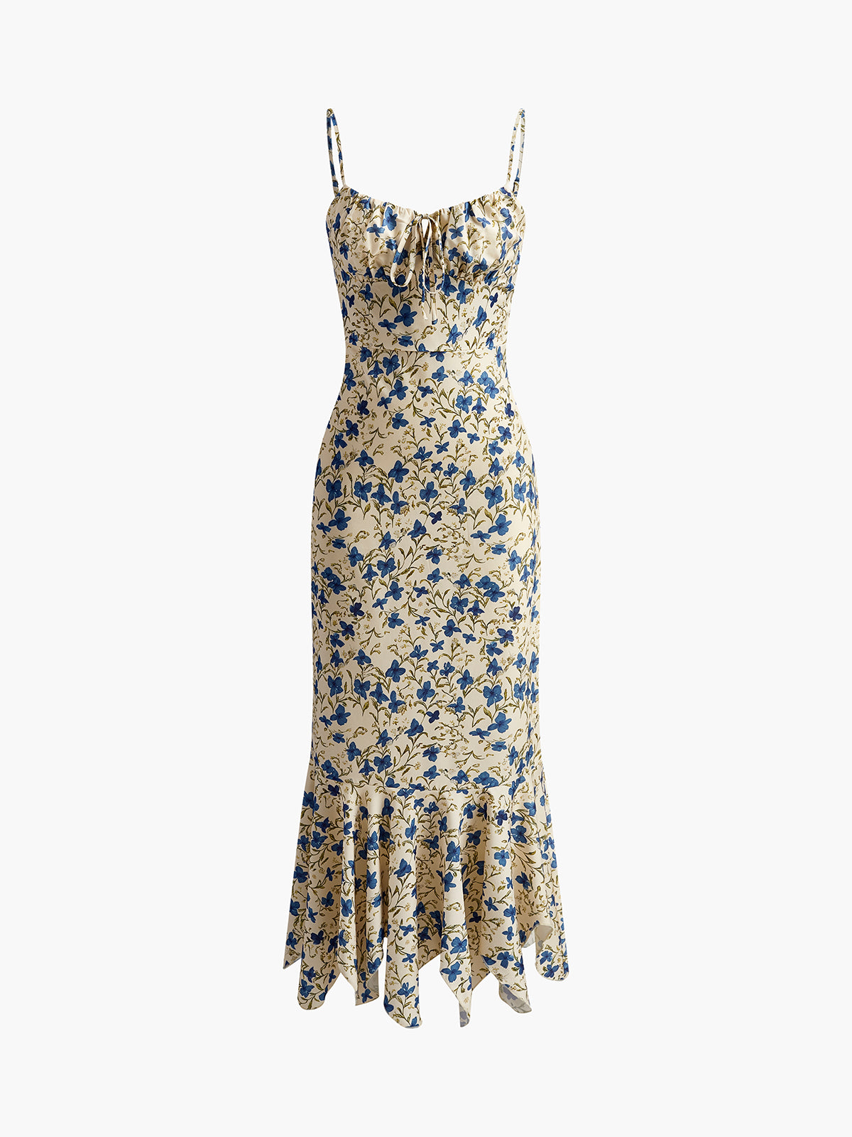 Blue Floral Knotted Asymmetric Hem Maxi Dress – view 6