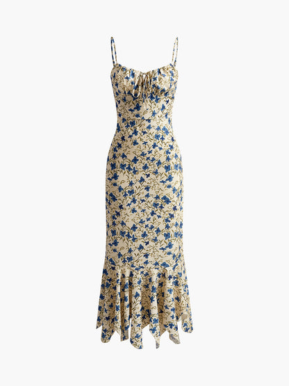 Blue Floral Knotted Asymmetric Hem Maxi Dress – view 6