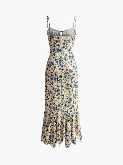 Blue Floral Knotted Asymmetric Hem Maxi Dress – view 7