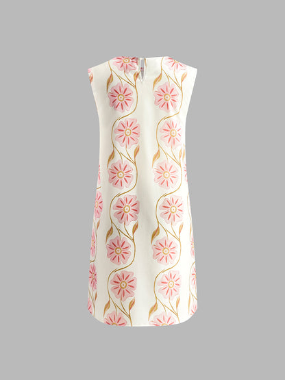 White Printed Linen Blend Mini Dress – view 6