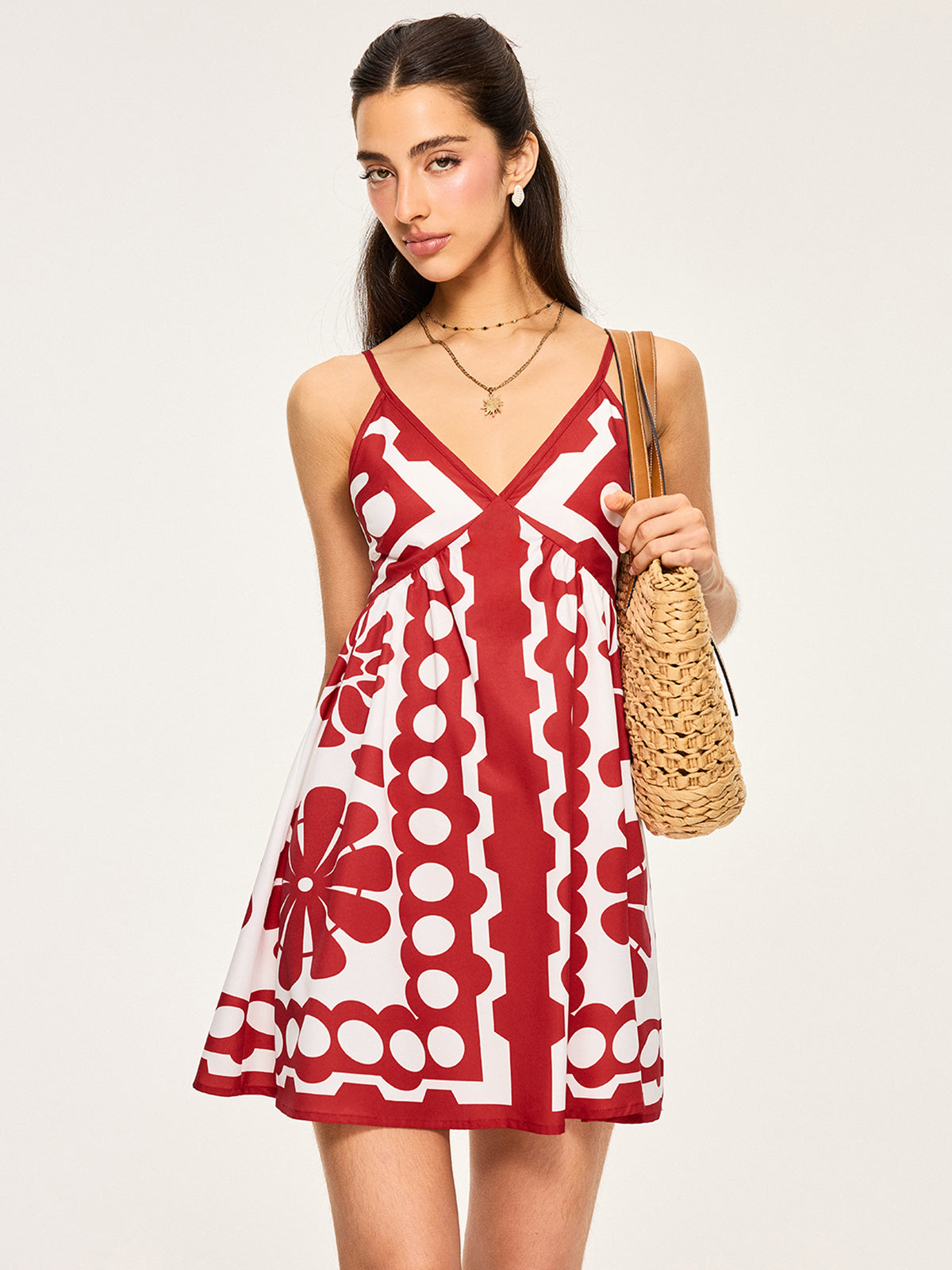Red Floral Print Spaghetti Strap Mini Dress – view 3