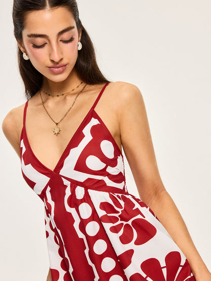 Red Floral Print Spaghetti Strap Mini Dress – view 5