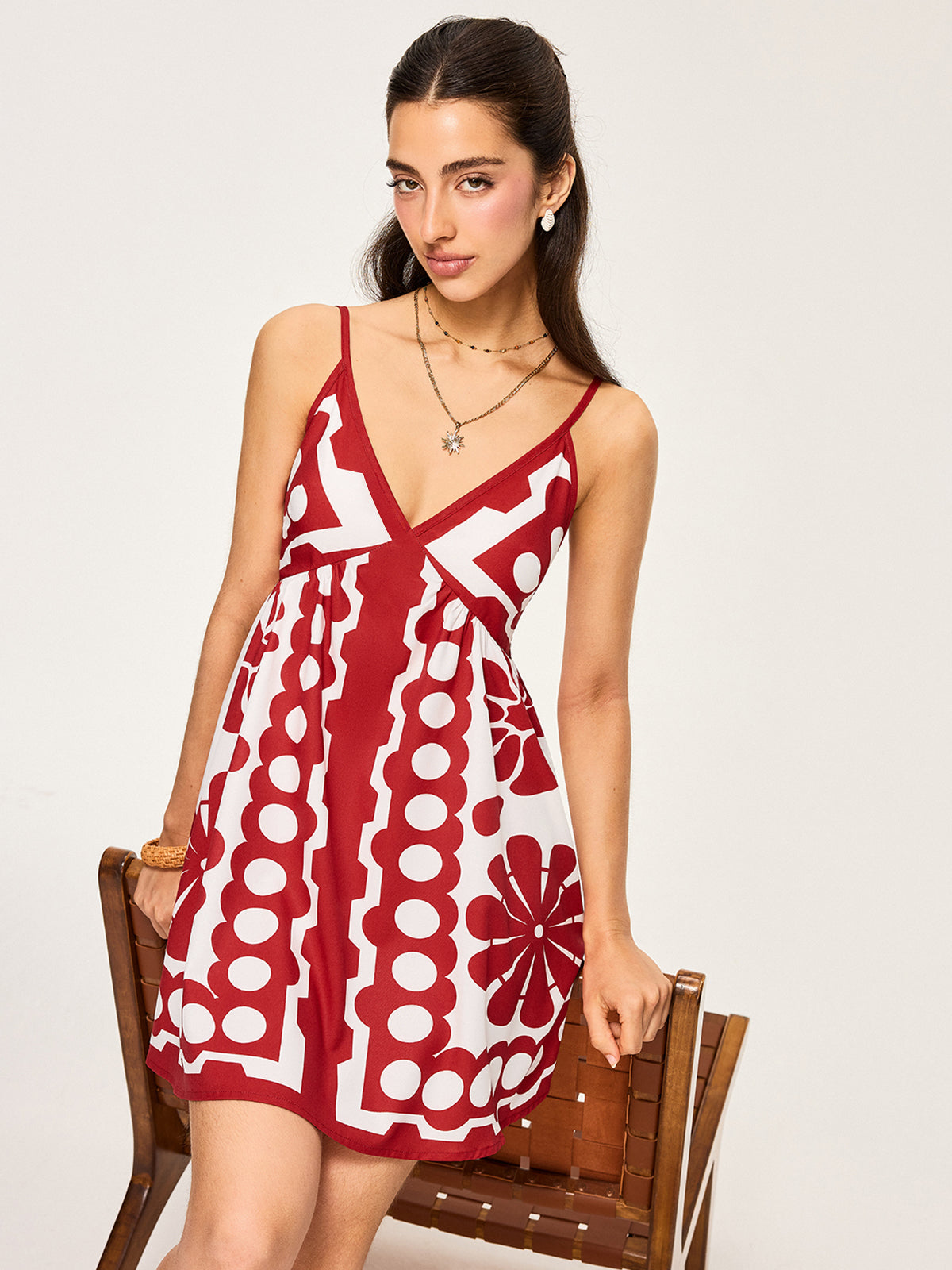 Red Floral Print Spaghetti Strap Mini Dress – view 4