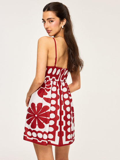 Red Floral Print Spaghetti Strap Mini Dress – view 6