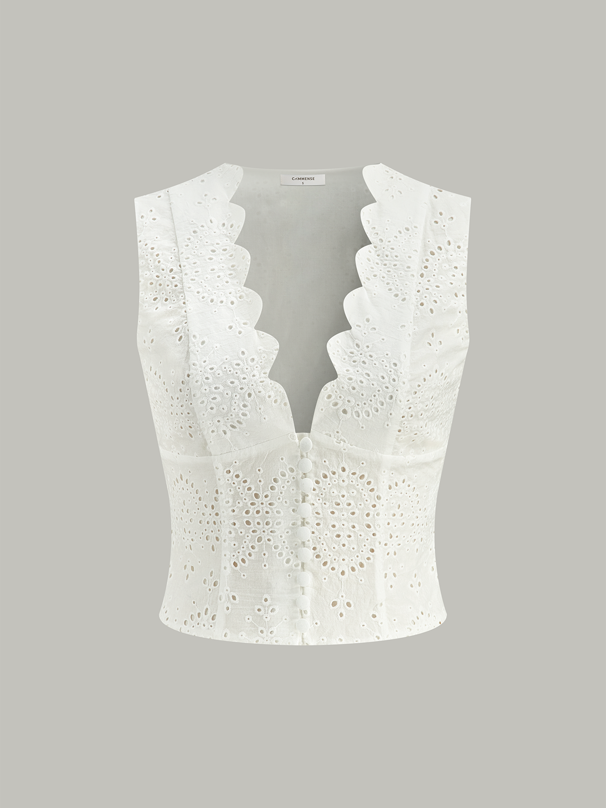 Scalloped Neckline Button-Front Eyelet Top – view 9