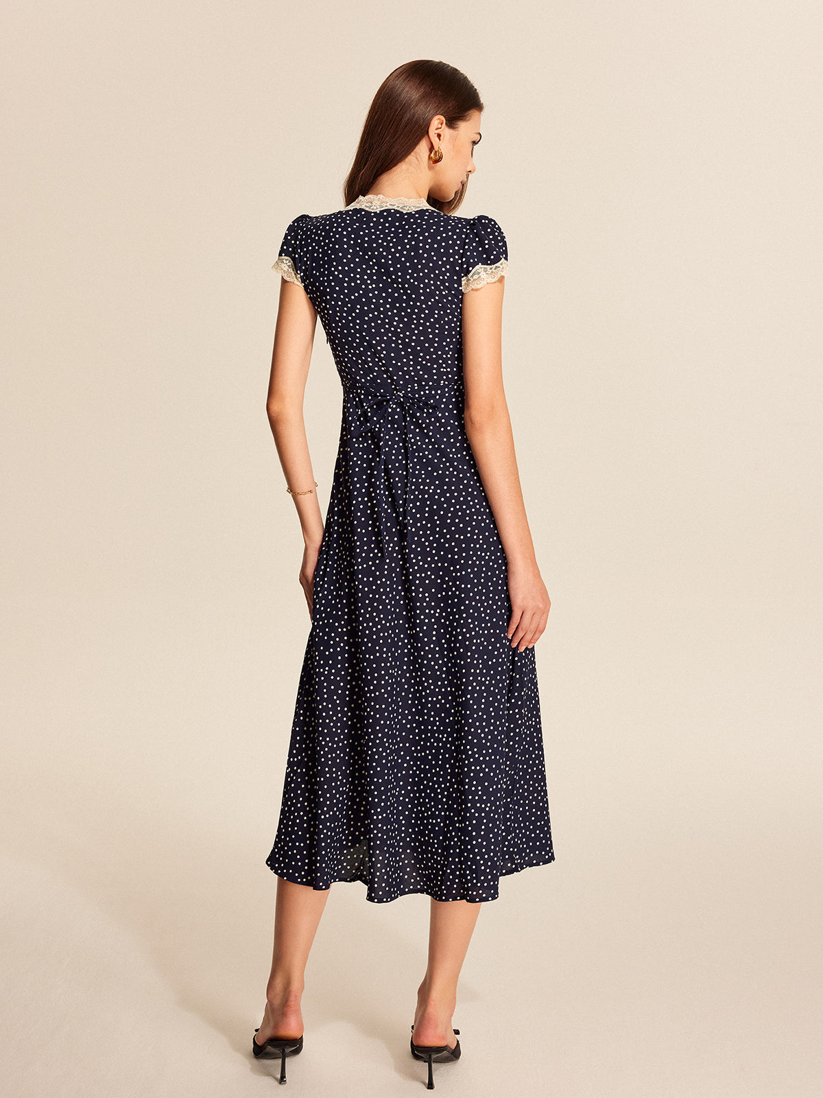 Blue Polka Dot Lace Trim Maxi Dress – view 6