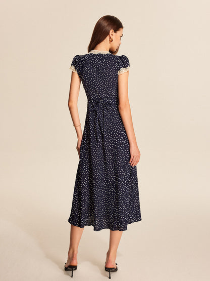 Blue Polka Dot Lace Trim Maxi Dress – view 6