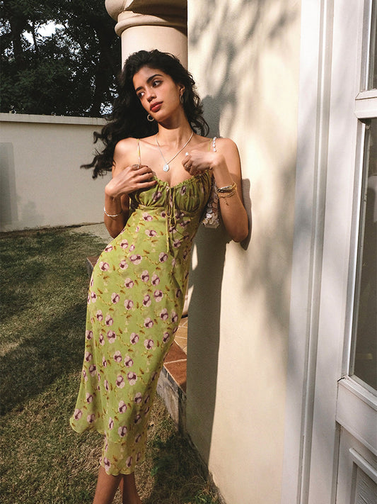 Green Floral Ruched Bust Cami Midi Dress – view 2