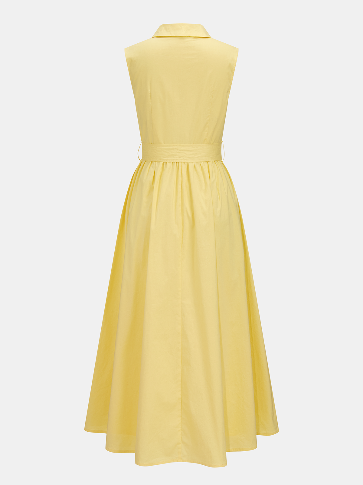 Yellow Sleeveless Belted Midi Shirt Dress with Pockets – view 3