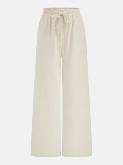 Beige Linen Blend Crop Top & Wide Leg Pants Set – view 6