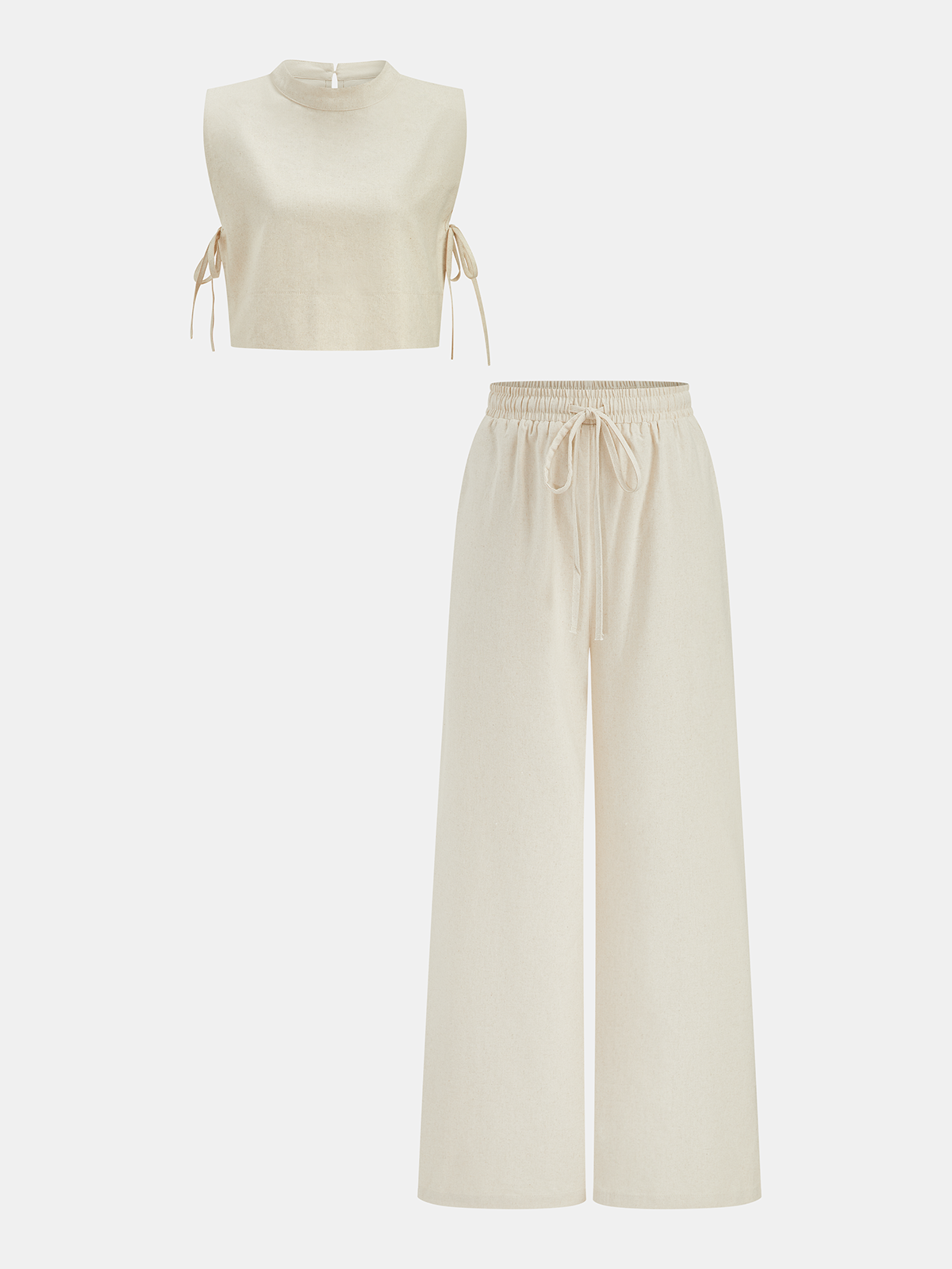 Beige Linen Blend Crop Top & Wide Leg Pants Set – view 4
