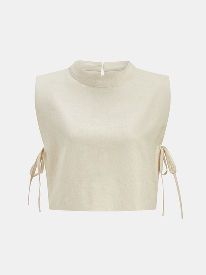 Beige Linen Blend Crop Top & Wide Leg Pants Set – view 5