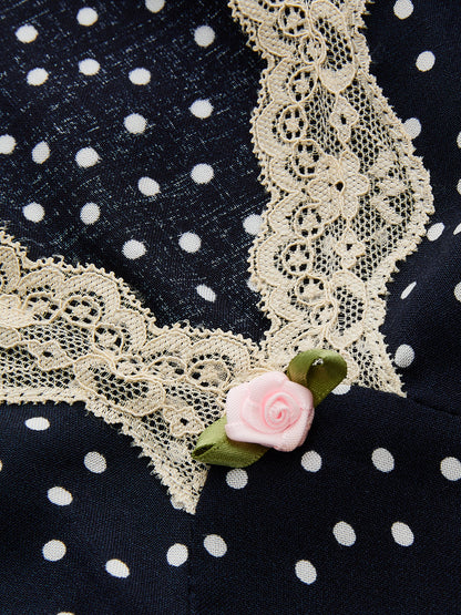Blue Polka Dot Lace Trim Maxi Dress – view 9