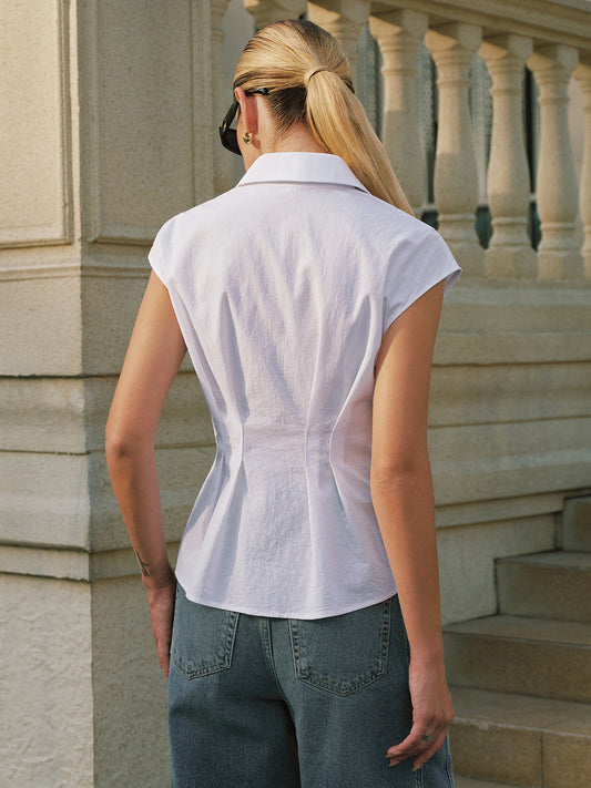 White Cotton Cinched Waist Shirt – view 2