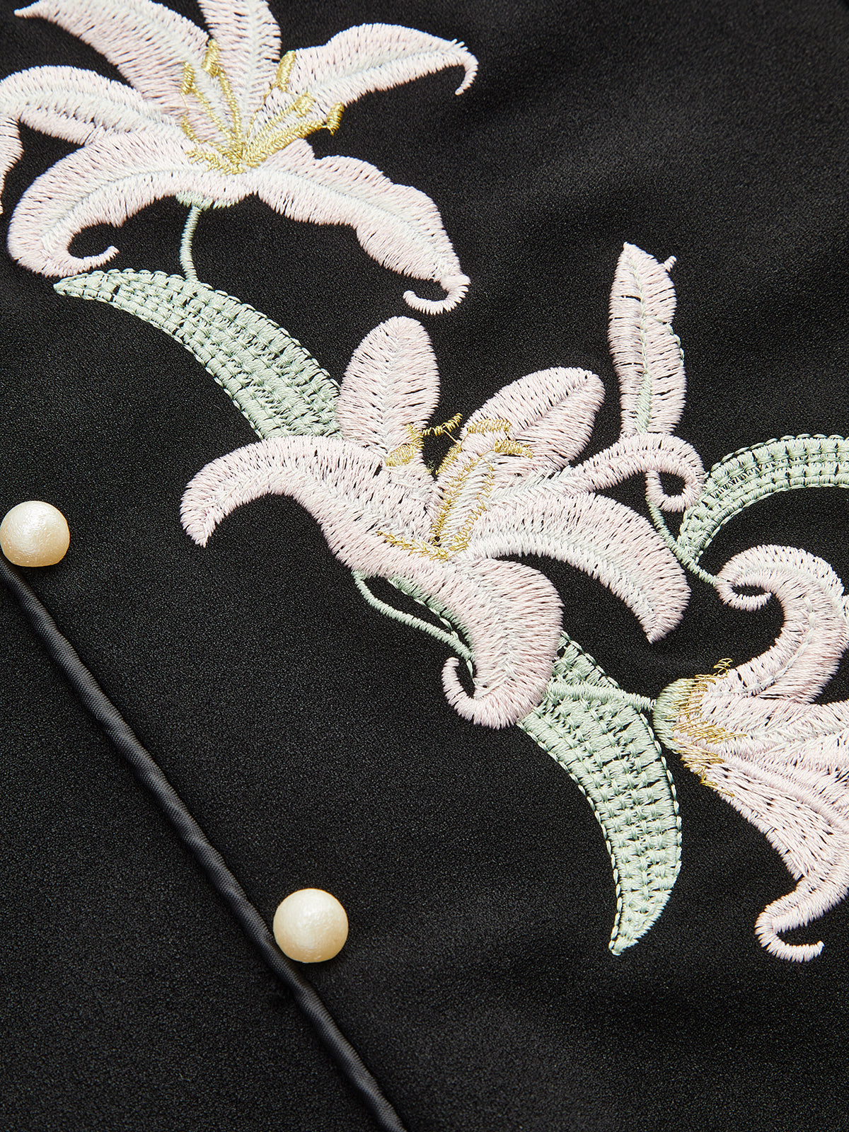 Black Floral Embroidered Cheongsam Maxi Dress – view 4