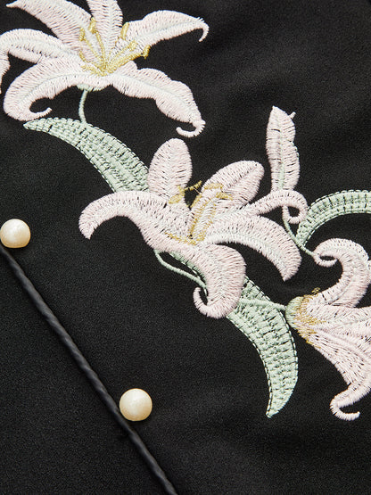 Black Floral Embroidered Cheongsam Maxi Dress – view 4
