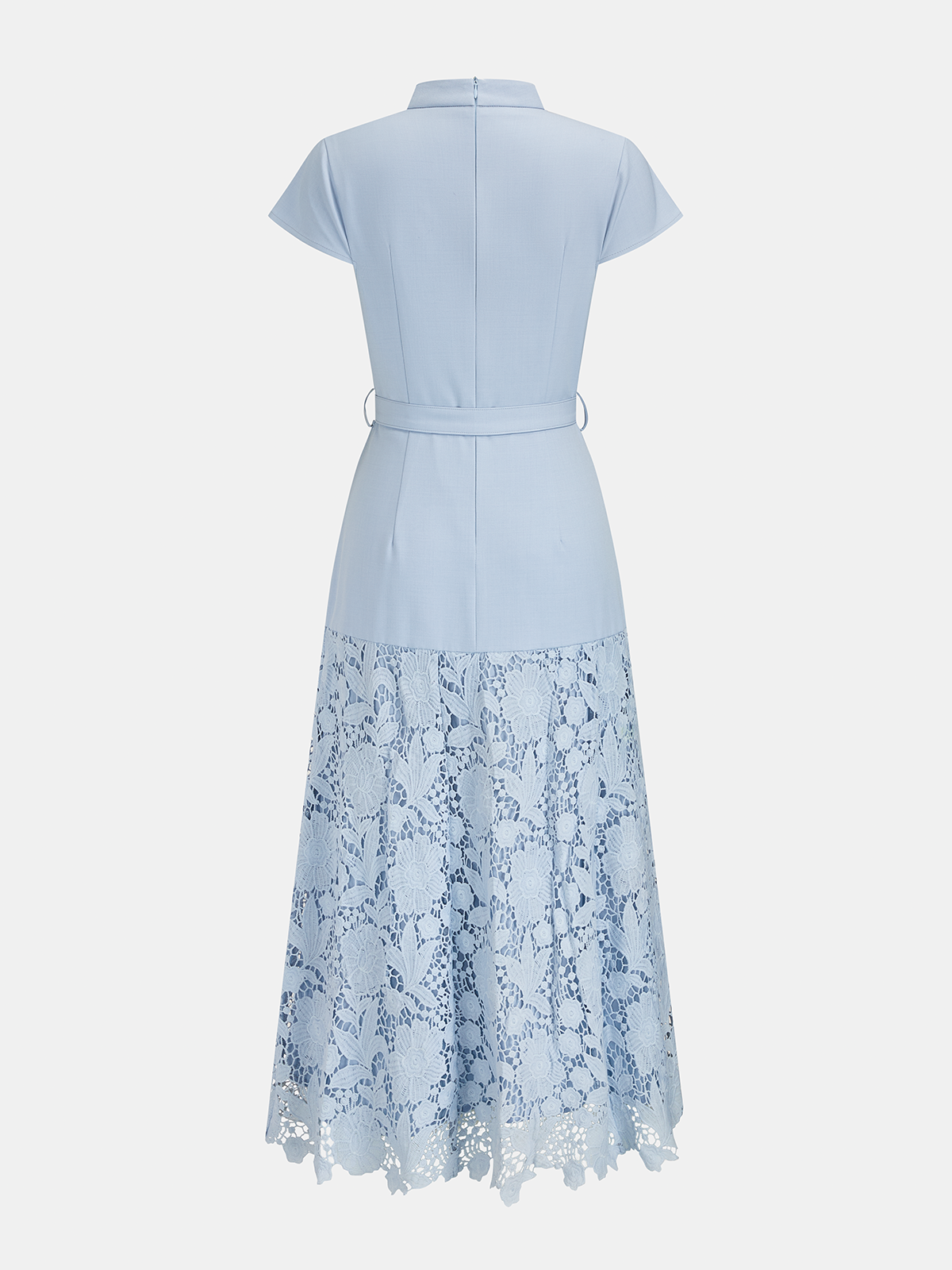 Aqua Belted Short Sleeve Lace Hem Midi Dress – view 3