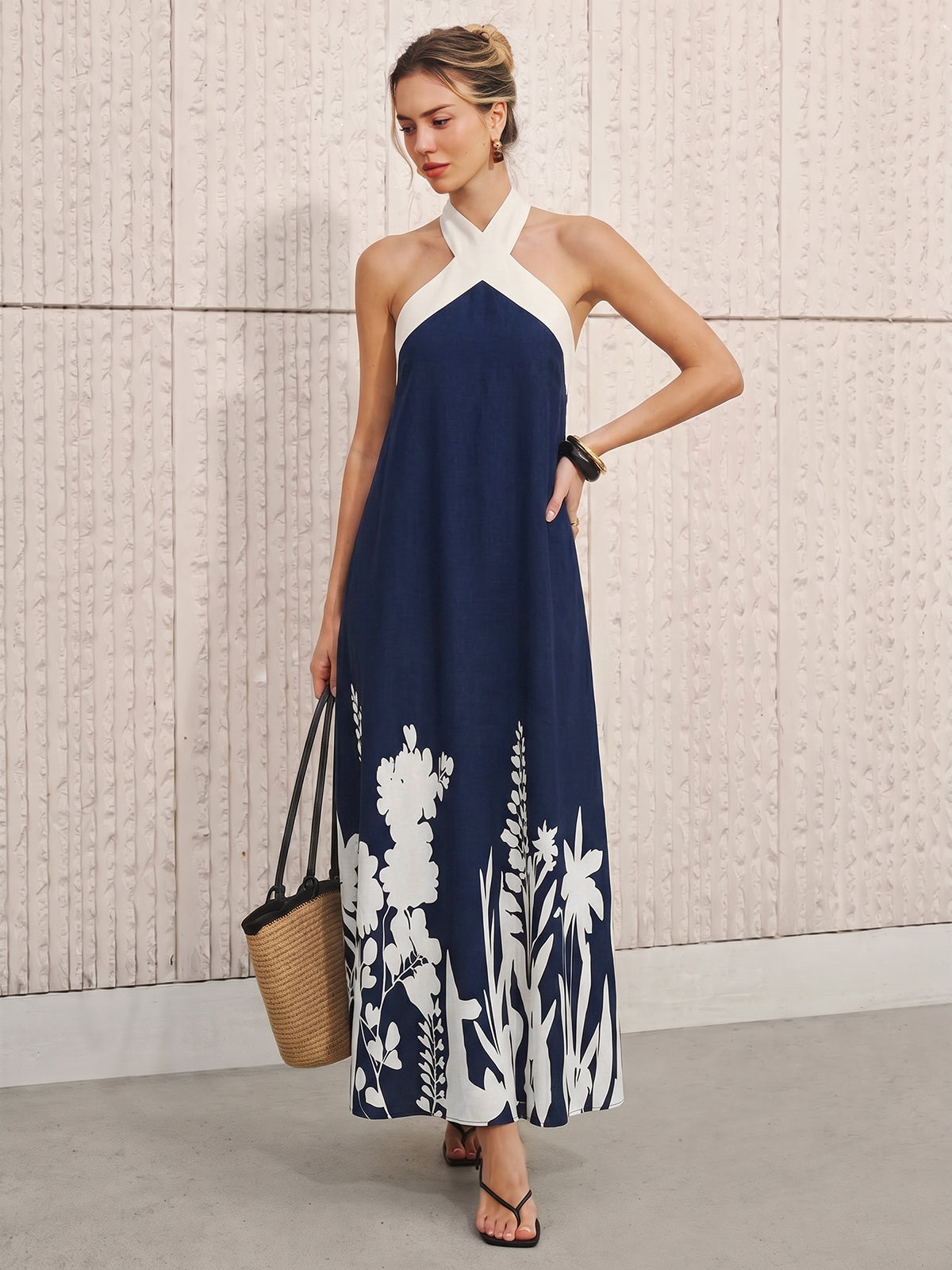 Halter Neck Floral Print Midi Dress – view 7