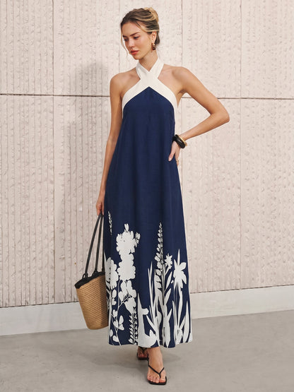 Halter Neck Floral Print Midi Dress – view 7