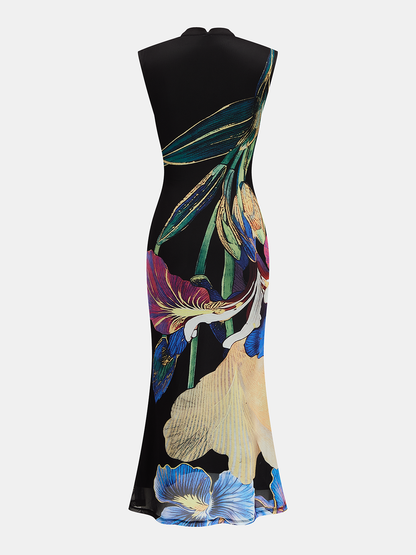 Black Iris Floral Mesh Maxi Dress – view 2