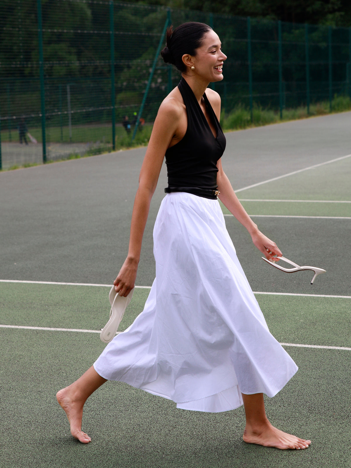 White Cotton Pleated Maxi Skirt – view 8