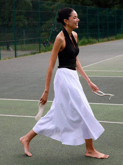 White Cotton Pleated Maxi Skirt – view 8