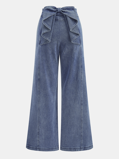 Blue Bow Back High Waist Wide Leg Jeans – view 3