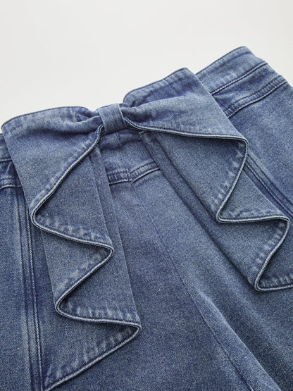 Blue Bow Back High Waist Wide Leg Jeans – view 4