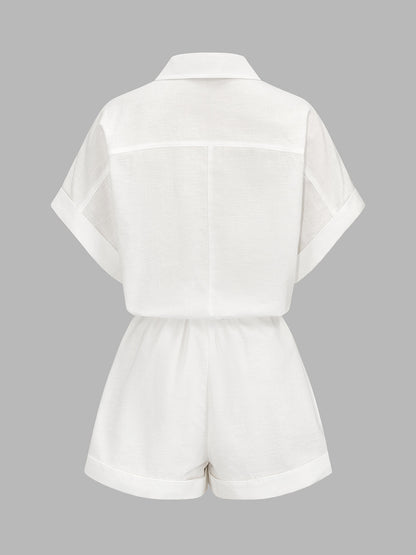 Cotton Linen Drawstring Shirt Playsuit – view 4