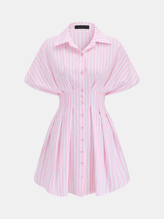 Striped Cinched Waist Shirt Dress – view 2