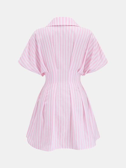 Striped Cinched Waist Shirt Dress – view 3