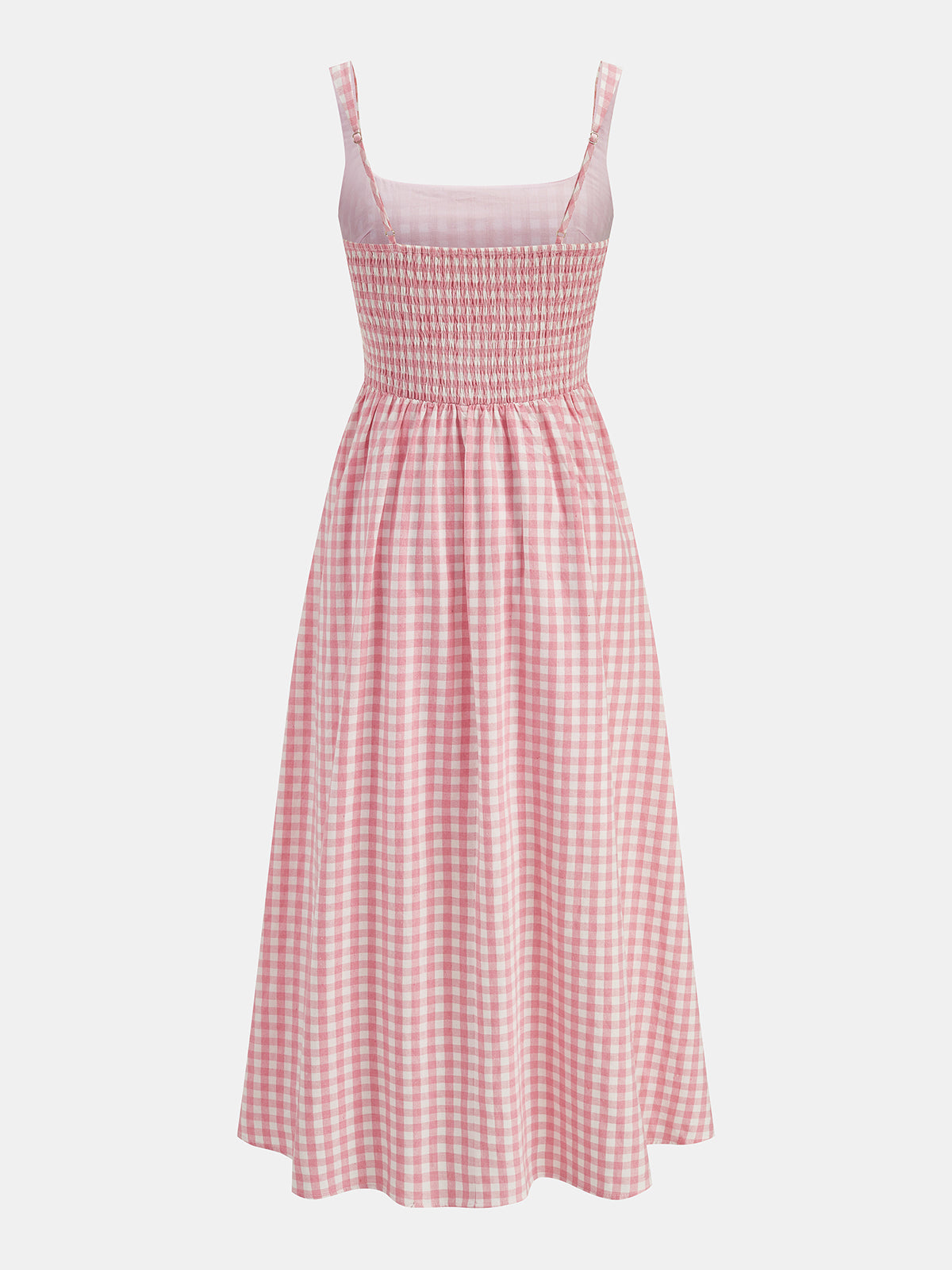 Pink Plaid Smocked Bust Flared Sundress – view 3
