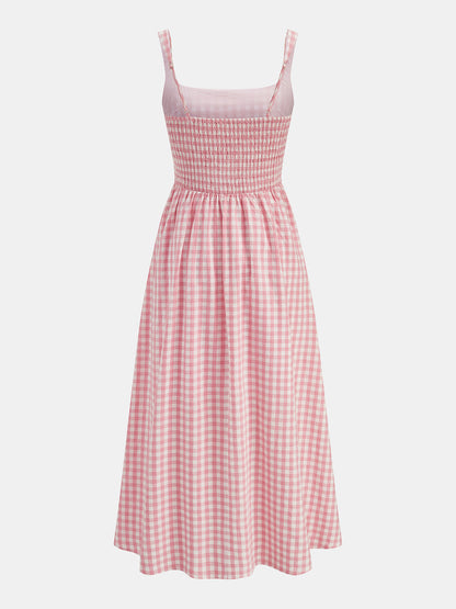 Pink Plaid Smocked Bust Flared Sundress – view 3