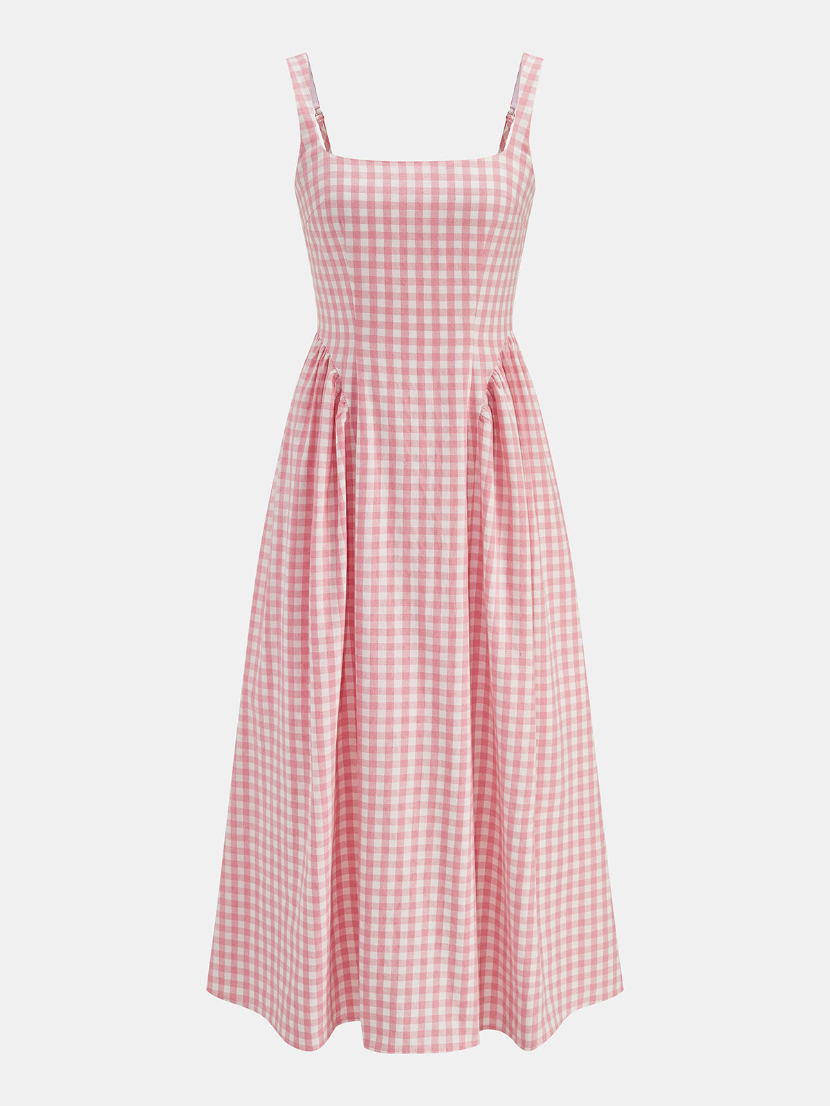 Pink Plaid Smocked Bust Flared Sundress