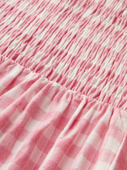 Pink Plaid Smocked Bust Flared Sundress – view 4