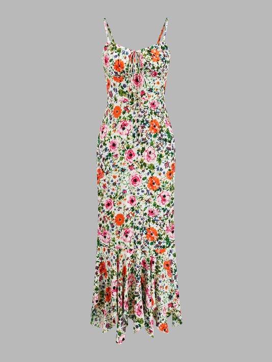 Multicolour Floral Print Mermaid Midi Dress – view 2