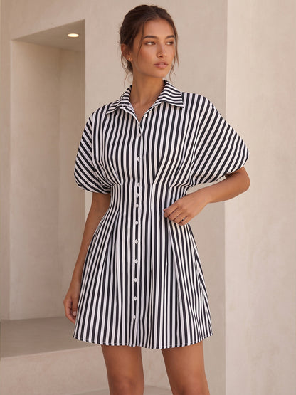 Striped Cinched Waist Shirt Dress – view 7