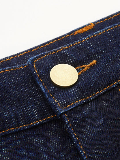 Navy Two-Tone Cuffed Denim Midi Pencil Skirt – view 4