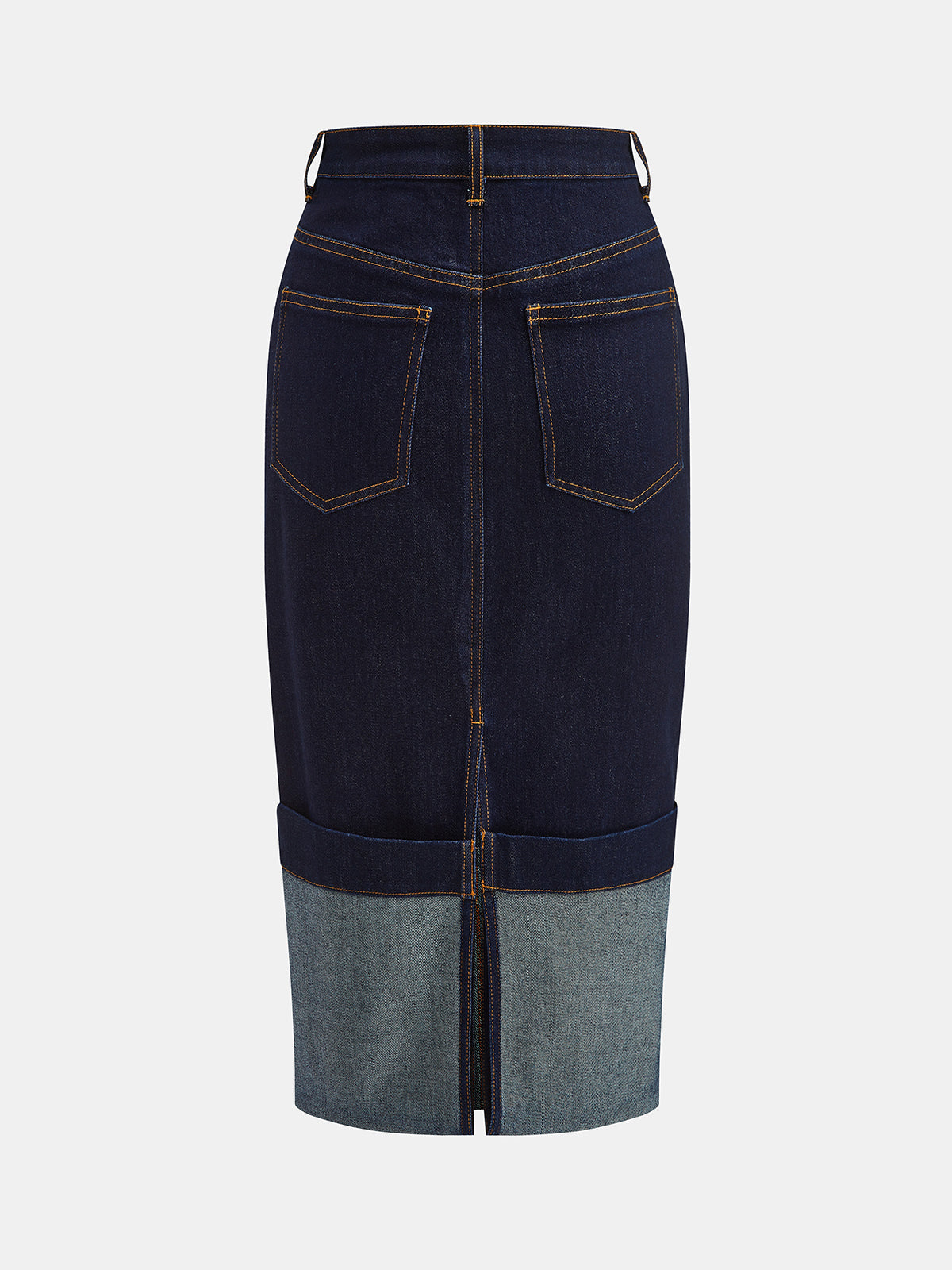 Navy Two-Tone Cuffed Denim Midi Pencil Skirt – view 3