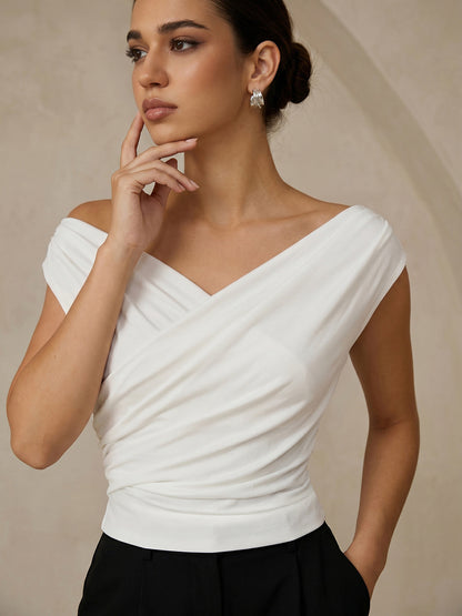 Asymmetric Neckline Ruched Top