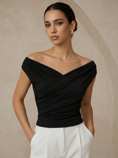 Asymmetric Neckline Ruched Top – view 6