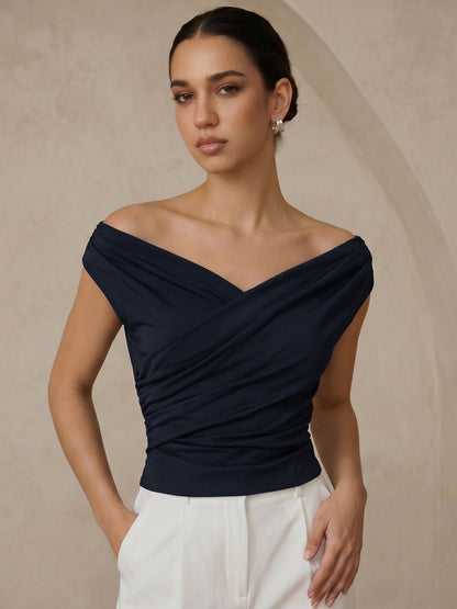 Asymmetric Neckline Ruched Top – view 7