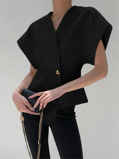 Sleeveless V-Neck Button-Down Blouse – view 9