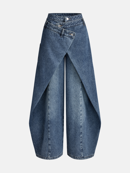 Cross-Front Wide Leg Jeans
