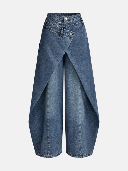 Cross-Front Wide Leg Jeans