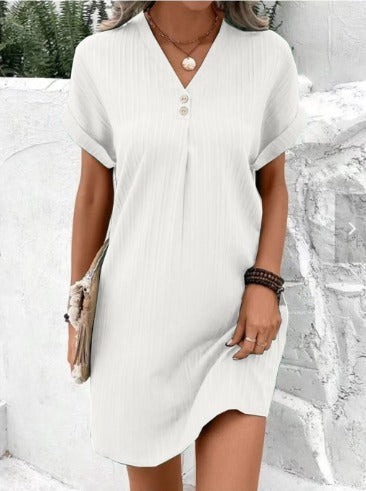 V-Neck Flowing Mini Dress – White