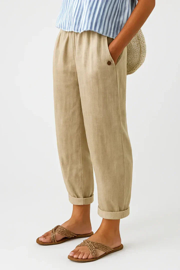 Elastic Waist Lightweight Wide Leg Pants – Beige